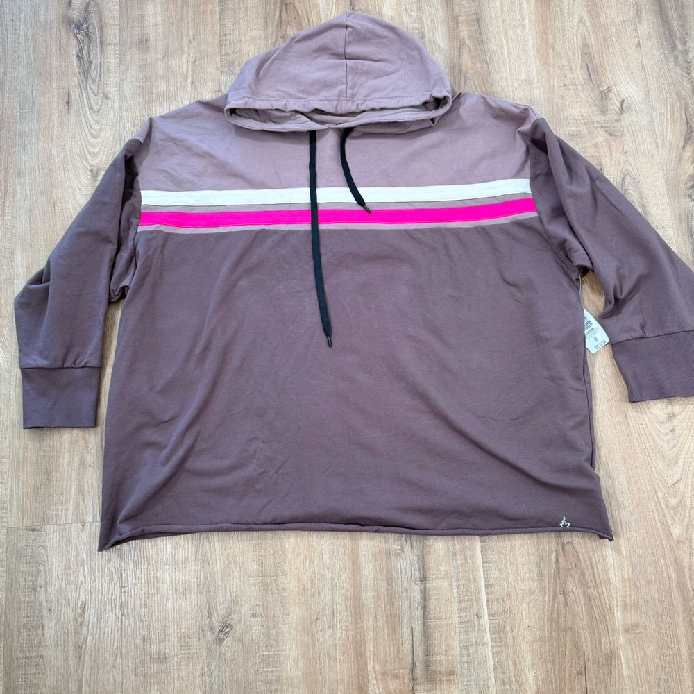 NWT Torrid Everyday Fleece Raw Hem Colorblock Active Hoodie Brown Pink 4X